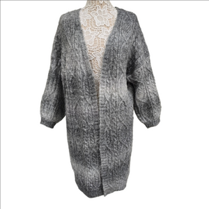 POL Gray Long Line Fuzzy Cable Knit Sweater Sz XS